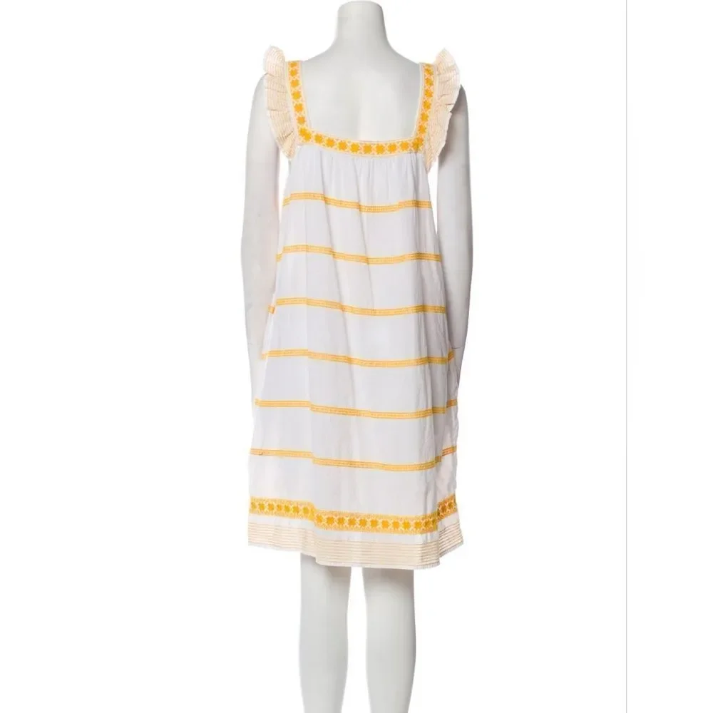 TORY BURCH Ruffle-Trimmed Embroidered Linen and Cotton-Blend Mini Dress Size‎ S